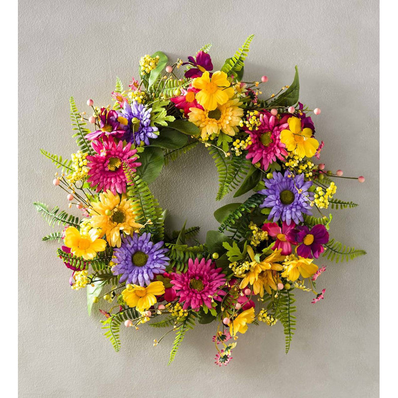 Plow & Hearth Spring Faux Floral 24" Polyester Wreath & Reviews Wayfair